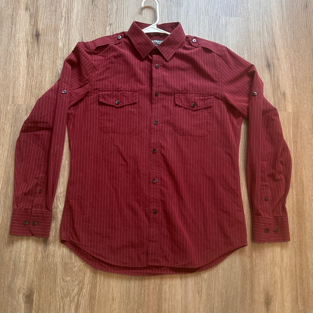 Express Burgundy Striped Shirt
